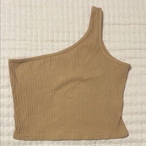 SHEIN Tan Asymmetrical Ribbed Tank Top